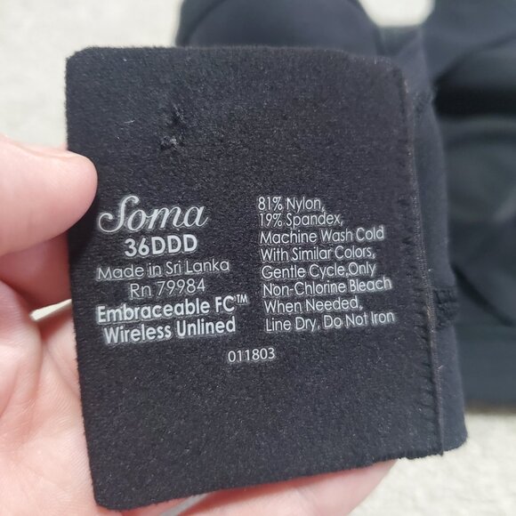 SOMA Embraceable Wireless Unlined FC Full Coverage Bra Black Women's 36DDD 36F - Picture 10 of 11